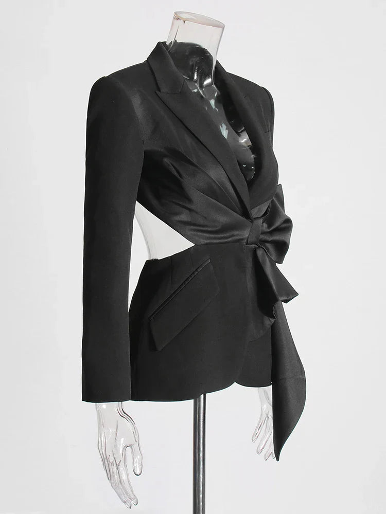Hollow Out Bowknot Blazer | Women's Notched Collar Tunic