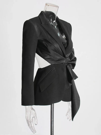 Hollow Out Bowknot Blazer | Women's Notched Collar Tunic