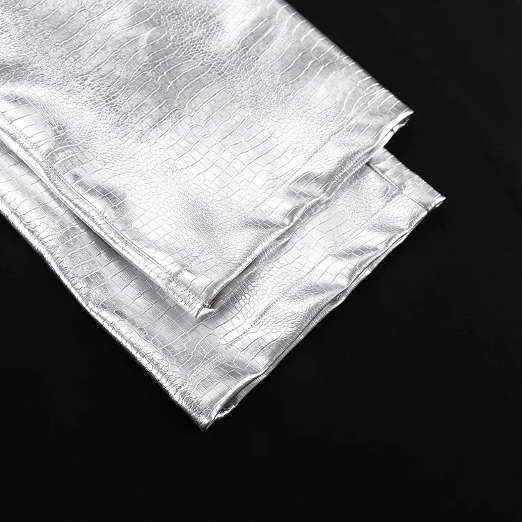 High Waisted Baggy PU Pants | Silver & Gold Loose Trousers
