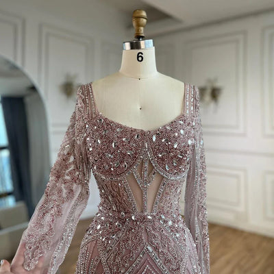 Luxury Pink Mermaid Beaded Evening Dress | Formal Occasion Gown