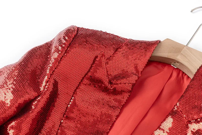 Christmas Red Sequins Two-Piece Suit Top & Shorts