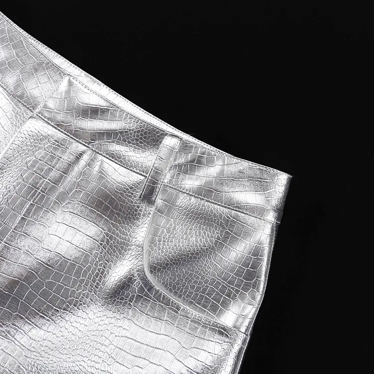 High Waisted Baggy PU Pants | Silver & Gold Loose Trousers