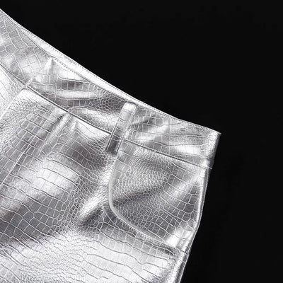 High Waisted Baggy PU Pants | Silver & Gold Loose Trousers