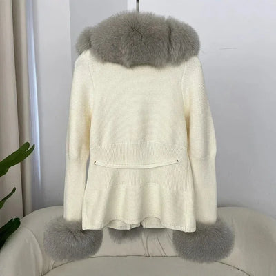 Women's Luxury Fur Coat with Detachable Fox Fur Collar - Autumn/Winter