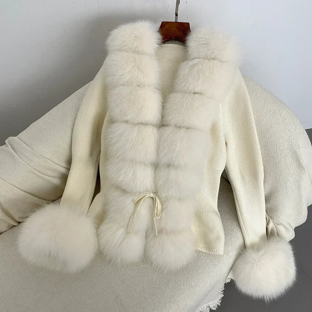 Women's Luxury Fur Coat with Detachable Fox Fur Collar - Autumn/Winter