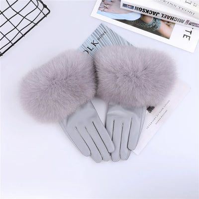 Sheepskin Leather Gloves with Fox Fur Trim – Women's Winter Mittens
