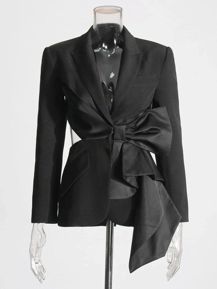 Hollow Out Bowknot Blazer | Women's Notched Collar Tunic