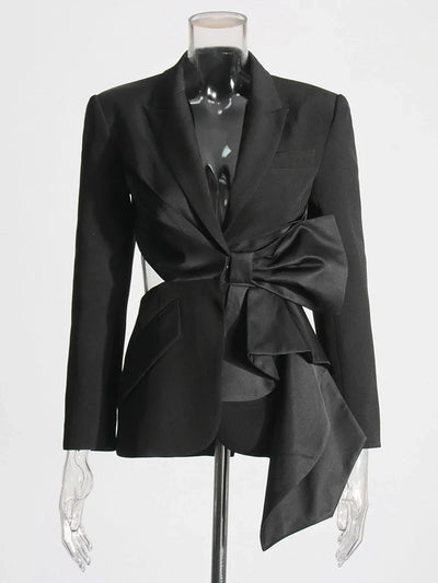 Hollow Out Bowknot Blazer | Women's Notched Collar Tunic