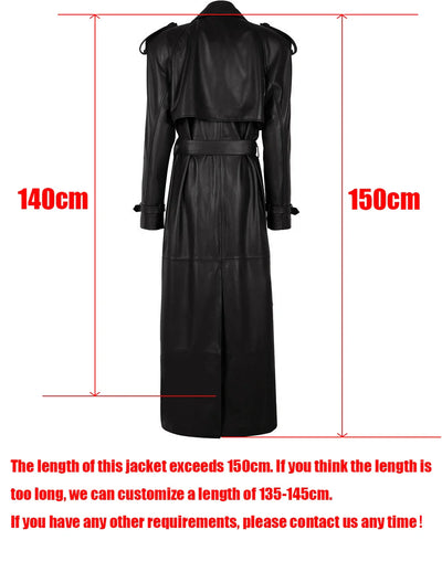Long Real Leather Trench Coat for Women - Double Breasted Suede