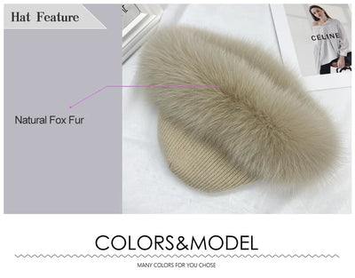 Stylish Winter Beanie Hat with Natural Fox Fur