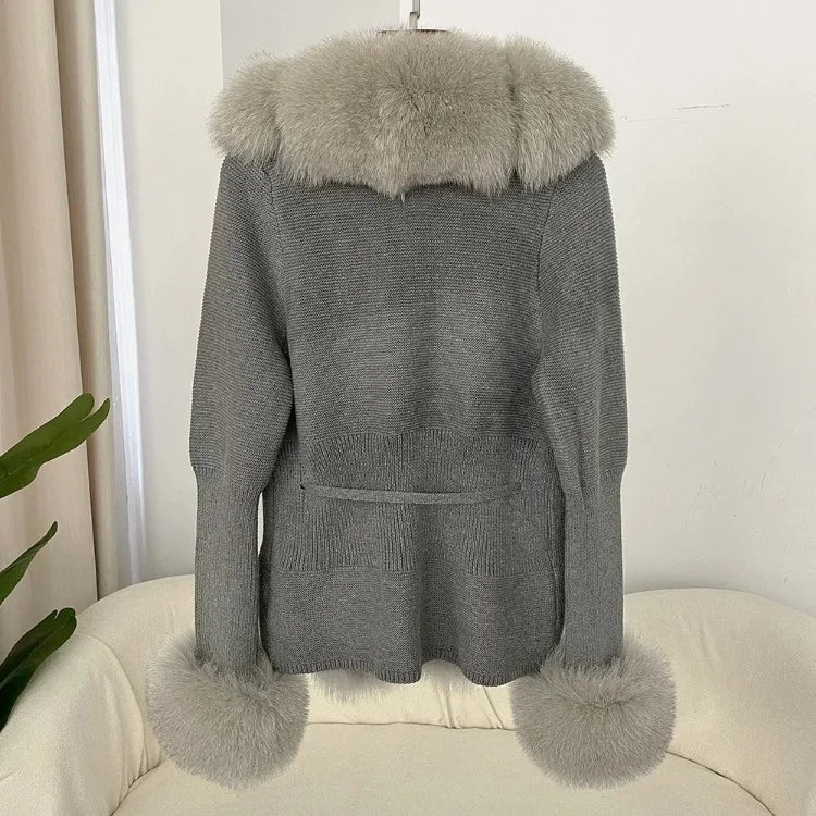 Women's Luxury Fur Coat with Detachable Fox Fur Collar - Autumn/Winter