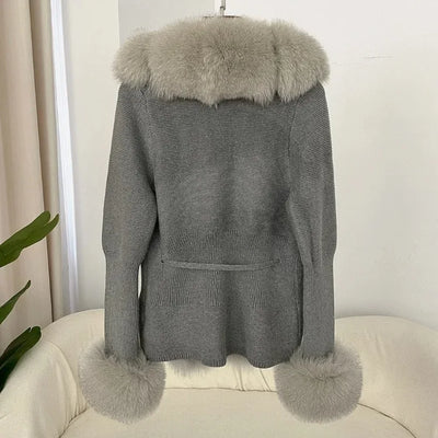Women's Luxury Fur Coat with Detachable Fox Fur Collar - Autumn/Winter