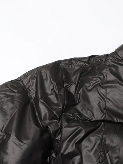 Solid Leather Lace-Up Irregular Parka for Women – V Neck Long Sleeve Winter Coat