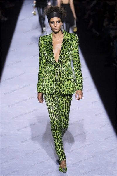 Sequins Leopard Women Suit Set – Blazer and Pants Formal Party Wear