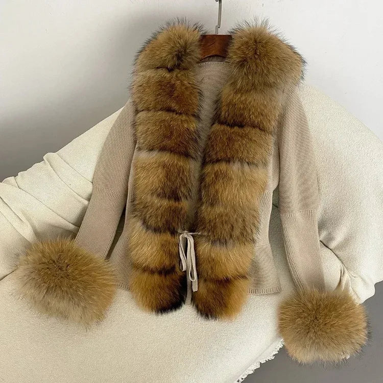 Women's Luxury Fur Coat with Detachable Fox Fur Collar - Autumn/Winter