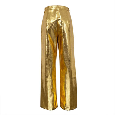 High Waisted Baggy PU Pants | Silver & Gold Loose Trousers