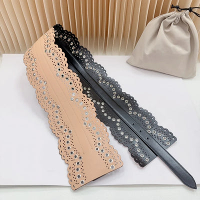 12 CM Wide Hollow Pattern Pin Buckle Waist Belt - Handmade Luxury Accessory