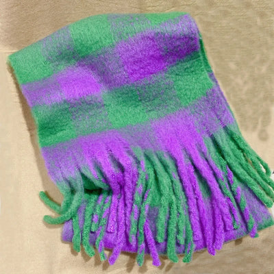 Luxury Rainbow Stripe Wool Scarf | Winter Warm Tassel Shawl Wrap