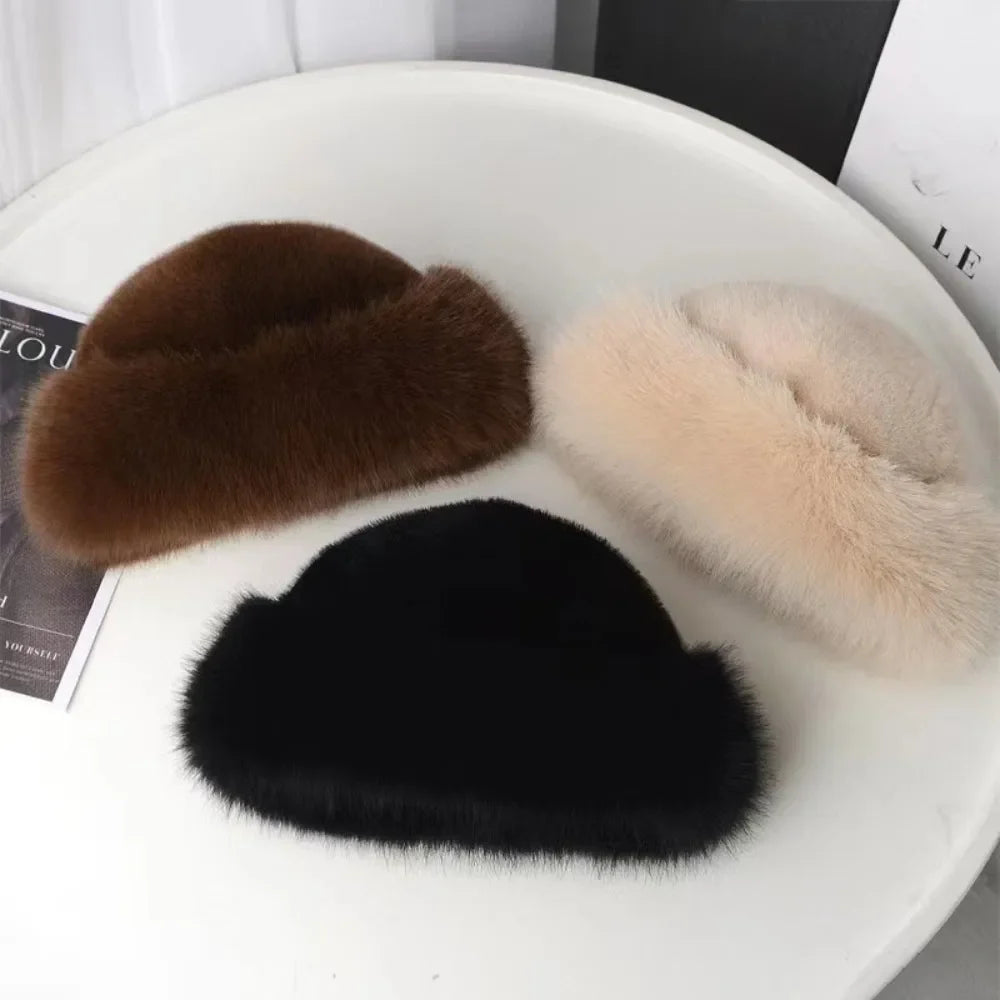 Winter Fluffy Fur Bucket Hat with Ear Protection