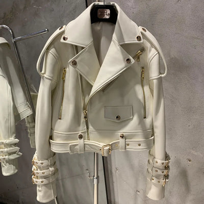 Women's Leather Belt Jacket - Real Sheepskin, Warm Autumn Coat