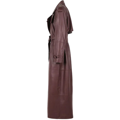 Long Real Leather Trench Coat for Women - Double Breasted Suede