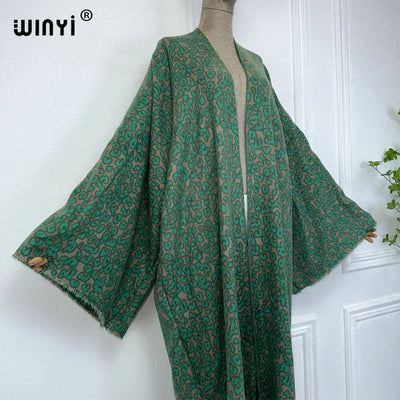 Winter Coat for Women | Retro Print Tassel Loose Overcoat with Fur | Long and Warm Bohemian Style