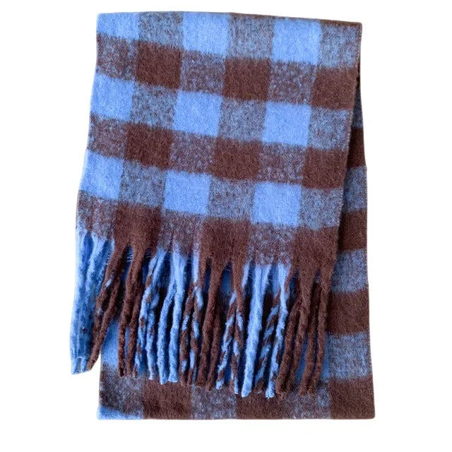 Luxury Rainbow Stripe Wool Scarf | Winter Warm Tassel Shawl Wrap