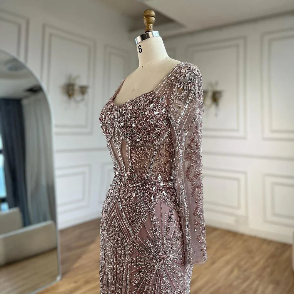 Luxury Pink Mermaid Beaded Evening Dress | Formal Occasion Gown