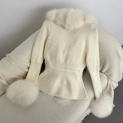 Women's Luxury Fur Coat with Detachable Fox Fur Collar - Autumn/Winter