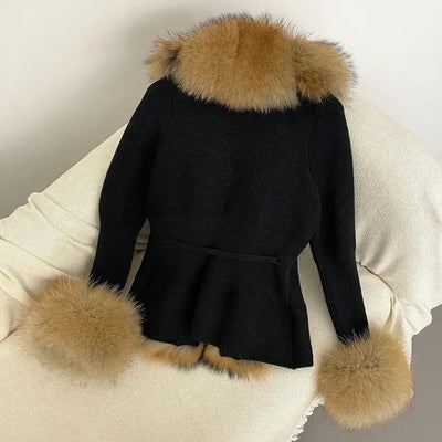 Women's Luxury Fur Coat with Detachable Fox Fur Collar - Autumn/Winter