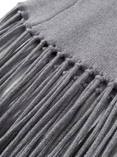 Solid Fringe Knitted Pullover Cloak for Women | Turtleneck Sleeveless Pullover