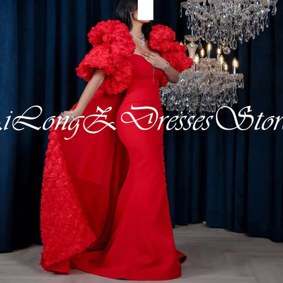 Luxury 3D Flower V-Neck Evening Dress with Sweep Train | Custom Size Available