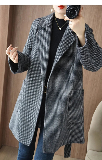 Women Double-Sided Woolen Cashmere Coat with Belt