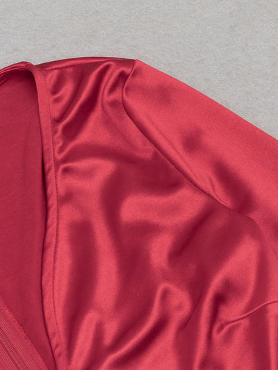 Sexy V-Neck Flare Sleeve Ruched Ruffle Long Dress