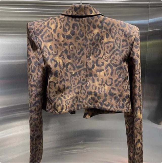 Women’s Leopard Print Blazer - Long Sleeve Short Coat (Autumn)
