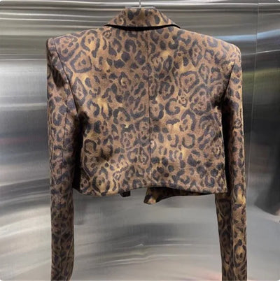 Women’s Leopard Print Blazer - Long Sleeve Short Coat (Autumn)