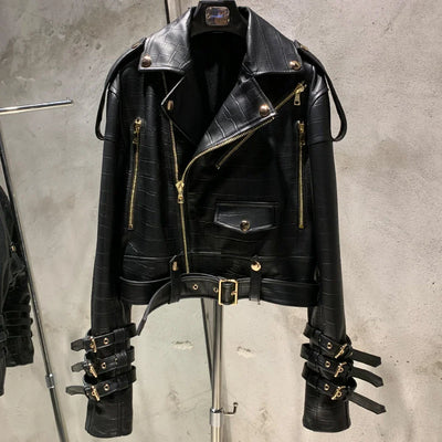 Women's Leather Belt Jacket - Real Sheepskin, Warm Autumn Coat