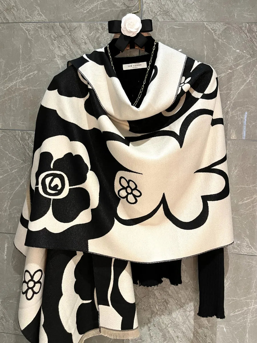 Elegant Floral Acrylic Cashmere Scarf Shawl