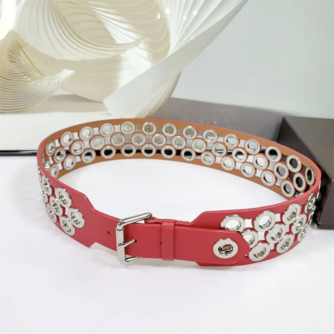 12 CM Wide Hollow Pattern Pin Buckle Waist Belt - Handmade Luxury Accessory
