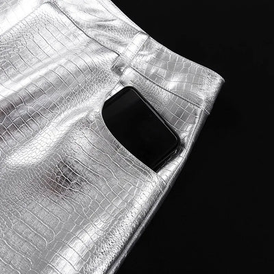High Waisted Baggy PU Pants | Silver & Gold Loose Trousers