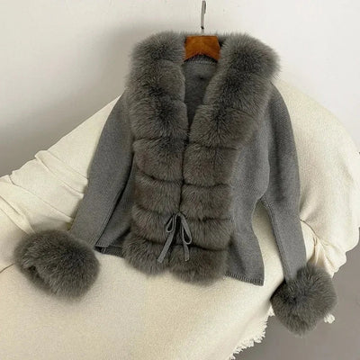 Women's Luxury Fur Coat with Detachable Fox Fur Collar - Autumn/Winter