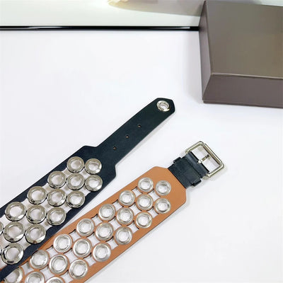 12 CM Wide Hollow Pattern Pin Buckle Waist Belt - Handmade Luxury Accessory