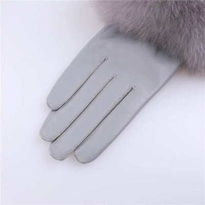 Sheepskin Leather Gloves with Fox Fur Trim – Women's Winter Mittens