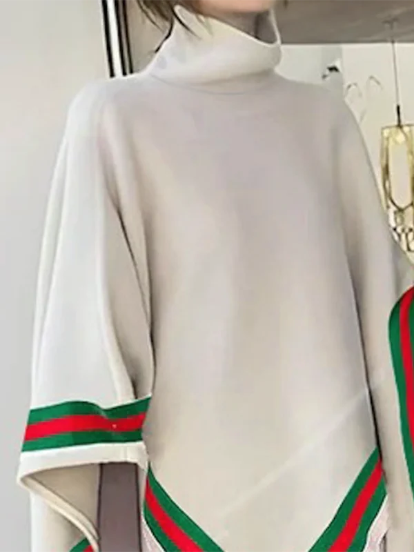 Knitted Shawl Top for Women | High Neck Batwing Sleeve Sweater