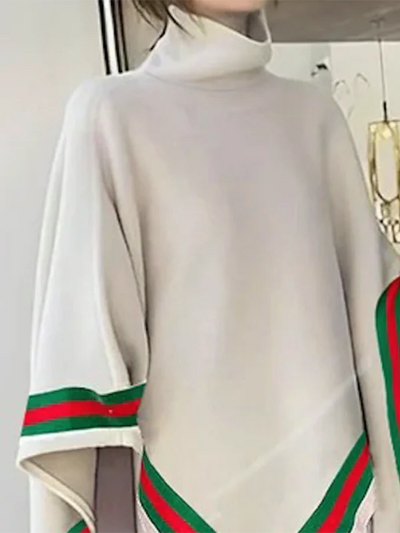 Knitted Shawl Top for Women | High Neck Batwing Sleeve Sweater