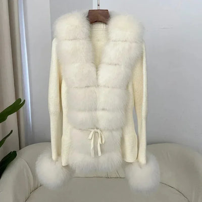 Women's Luxury Fur Coat with Detachable Fox Fur Collar - Autumn/Winter