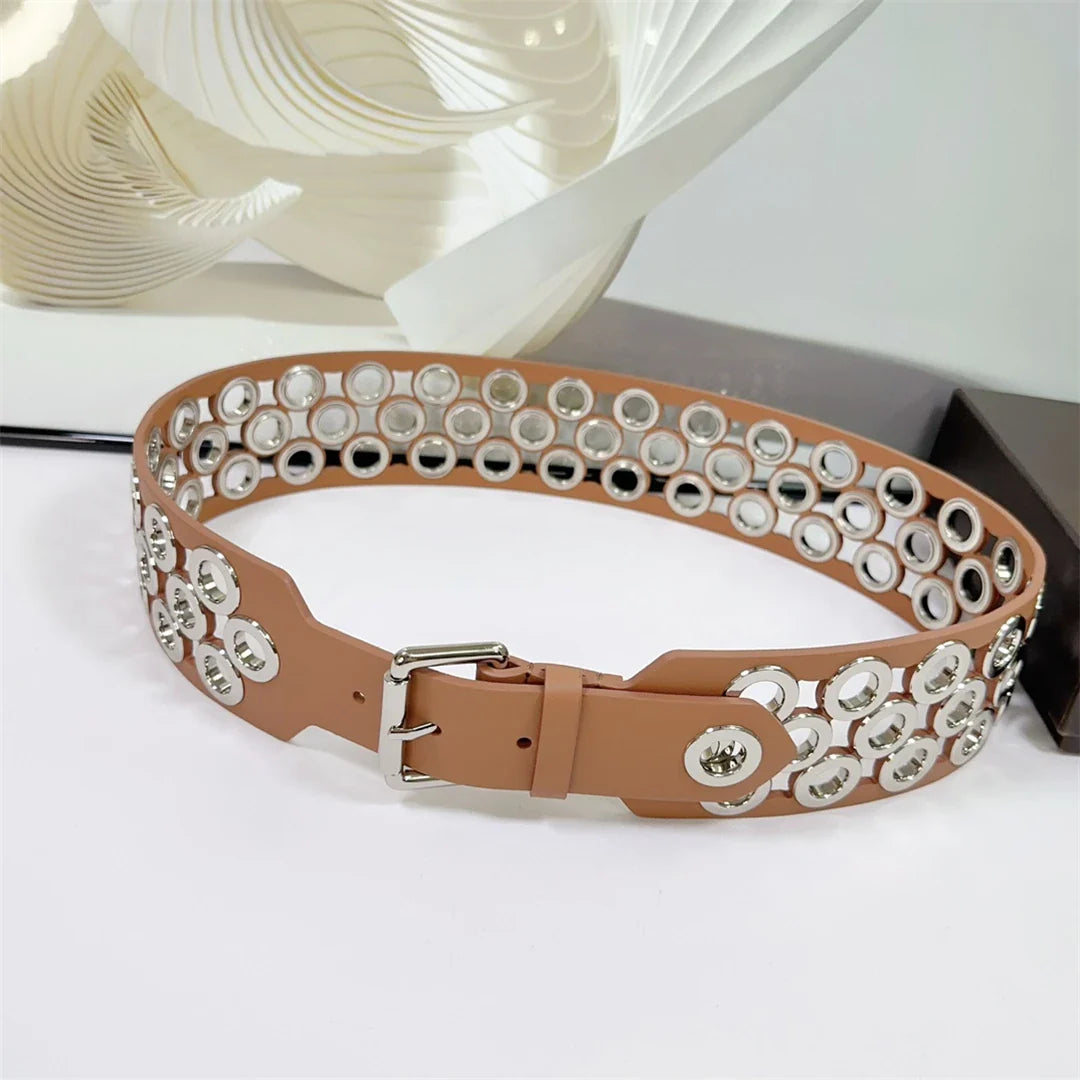 12 CM Wide Hollow Pattern Pin Buckle Waist Belt - Handmade Luxury Accessory