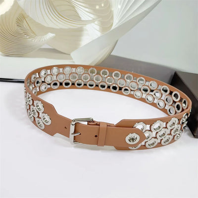 12 CM Wide Hollow Pattern Pin Buckle Waist Belt - Handmade Luxury Accessory