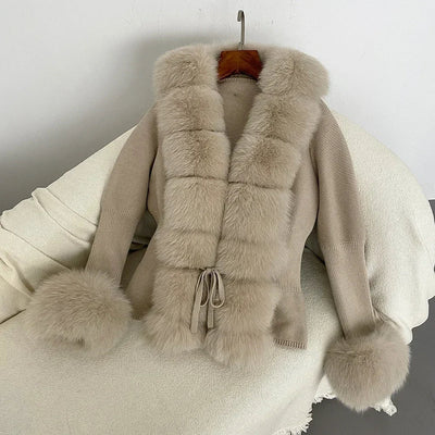 Women's Luxury Fur Coat with Detachable Fox Fur Collar - Autumn/Winter