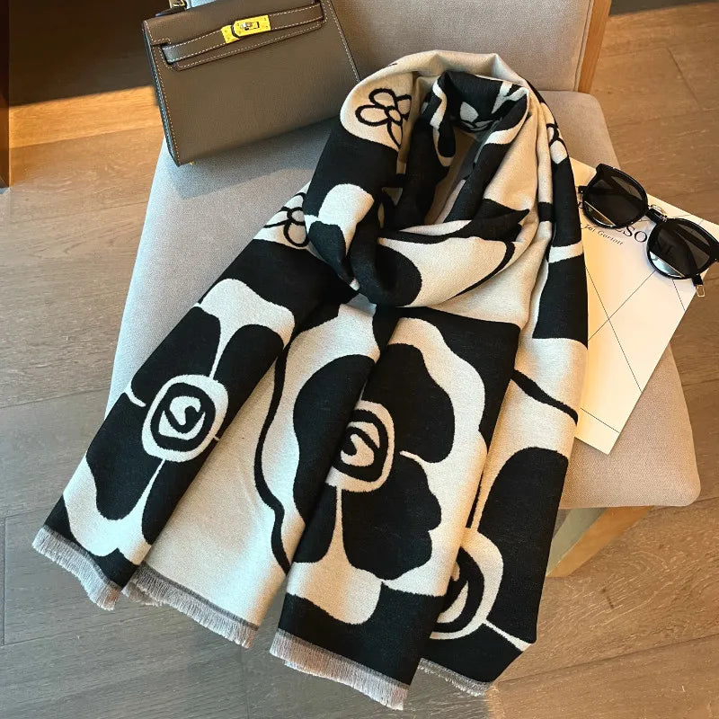 Elegant Floral Acrylic Cashmere Scarf Shawl